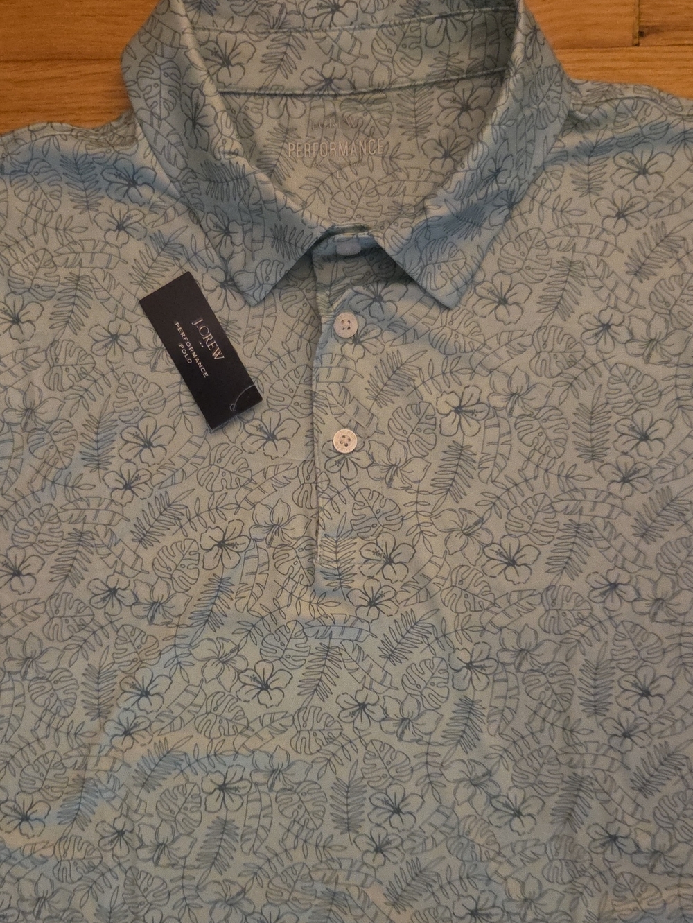 J.Crew Men's Large Floral Stretch Performance Polo Shirt Light Blue NWT